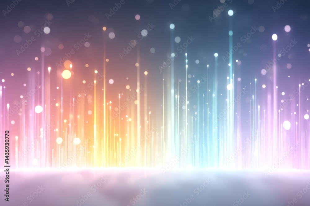 Wall mural abstract rainbow light background with glowing lines and soft bokeh