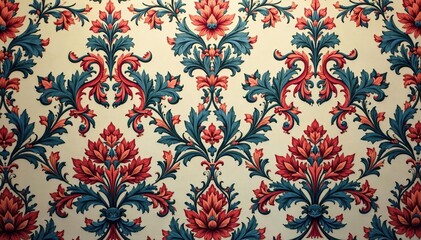 Intricate floral damask pattern in muted tones, photo, tones, vintage