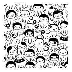 Playful undersea: Whimsical octopus characters pattern creates a joyful marine ambiance