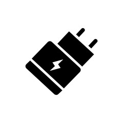 Simple Black Filled Battery Charger Icon with Two Prongs