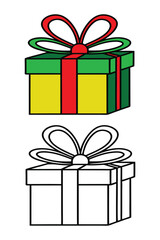 Christmas giftbox coloring book with coloring example for kids