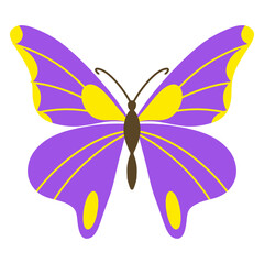 Elegant butterfly illustration, hand drawn purple butterfly for cards, designs, postcards, icons, etc