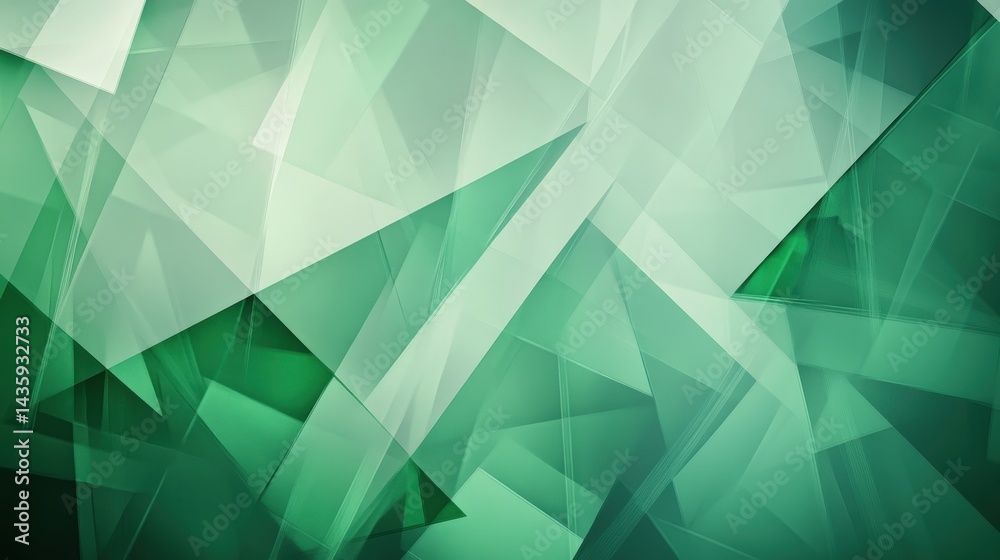 Poster layered green geometric background with overlapping transparent polygons creating depth