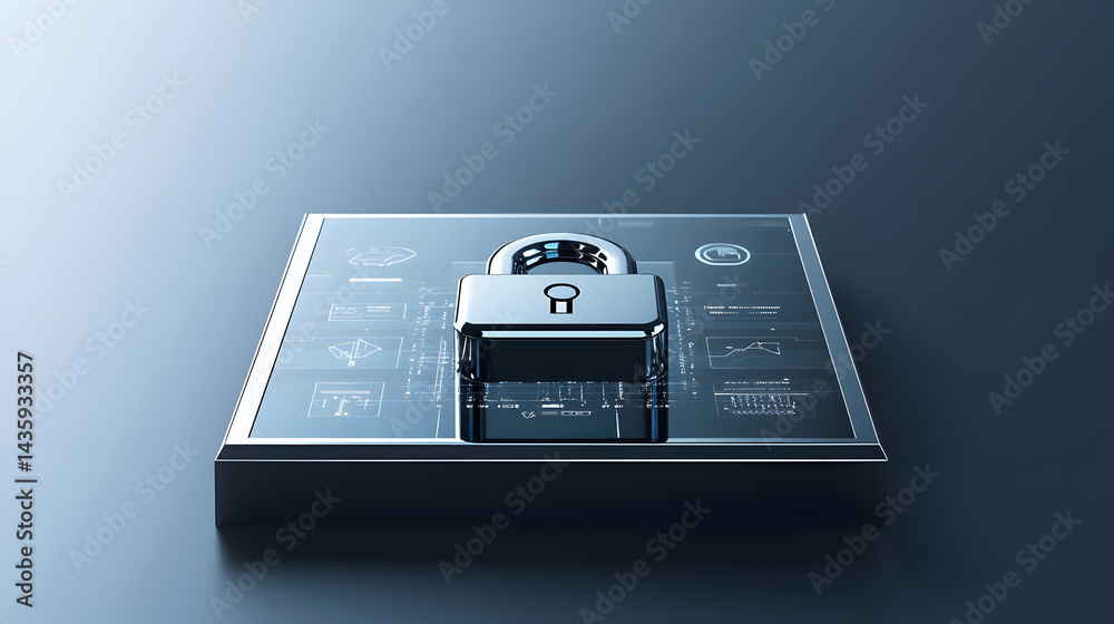Poster digital security innovations a secure lock icon on transparent display technology hub digital art mo