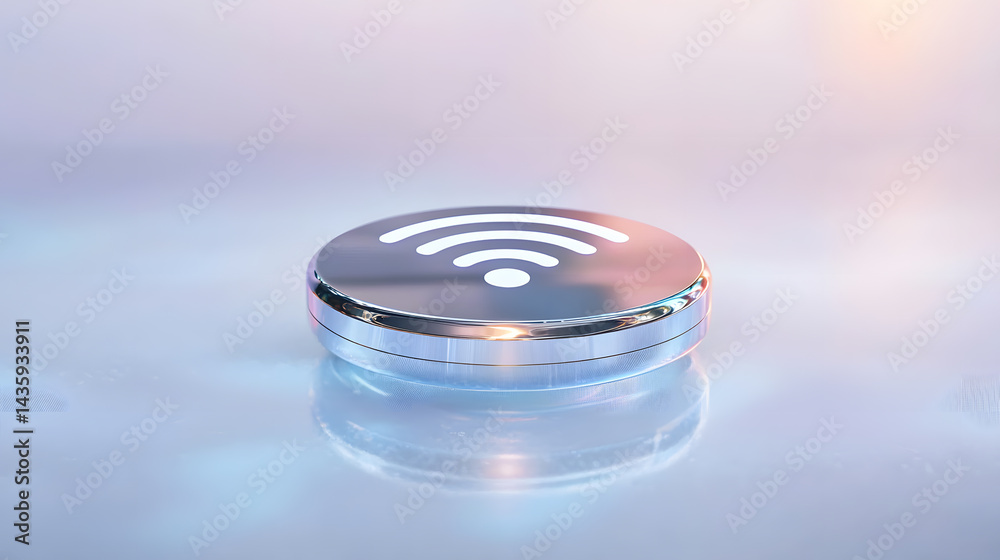 Poster representing iot with a floating wireless signal icon in a digital environment for enhanced connecti