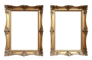 blank antique ornate gold frame isolated in transparent background