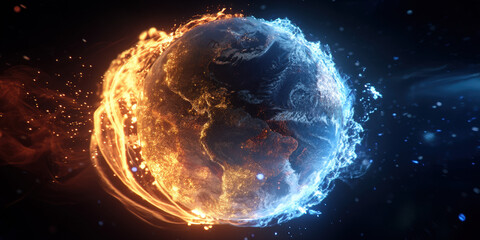 Obraz premium Burning Planet with Glowing Lava and Blue Atmosphere