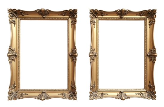 blank antique ornate gold frame isolated in transparent background