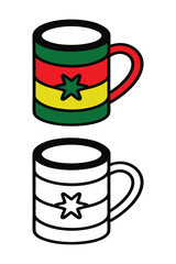 Christmas mug coloring book with coloring example for kids.
