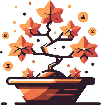 orange bonsai tree in pot clip art preview