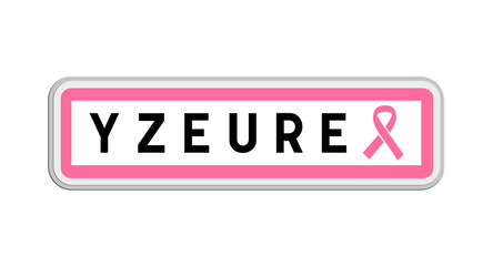 Panneau de sortie d'Yzeure, Somme, Hauts-de-France avec Ruban Octobre Rose