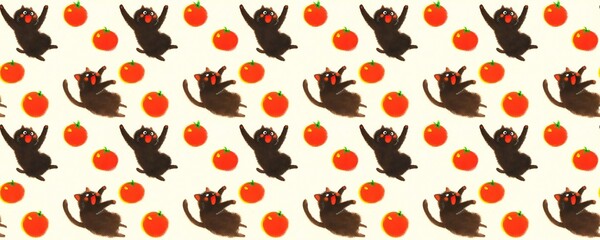 Happy Black Cat in Japanese Vintage 80s Kawaii Style