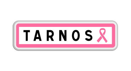 Panneau de sortie de Tarnos, Landes, Nouvelle-Aquitaine avec Ruban Octobre Rose