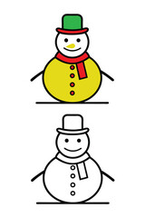 Snowman coloring book with coloring example for kids