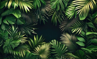 Tropical leaves frame dark center