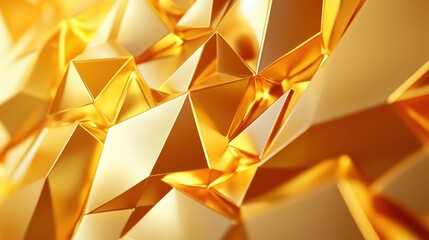 A luxurious golden-yellow geometric background with overlapping glossy triangles and soft reflections.