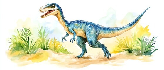 Adorable blue dinosaur watercolor illustration. Perfect for kids' books, educational materials, and more!