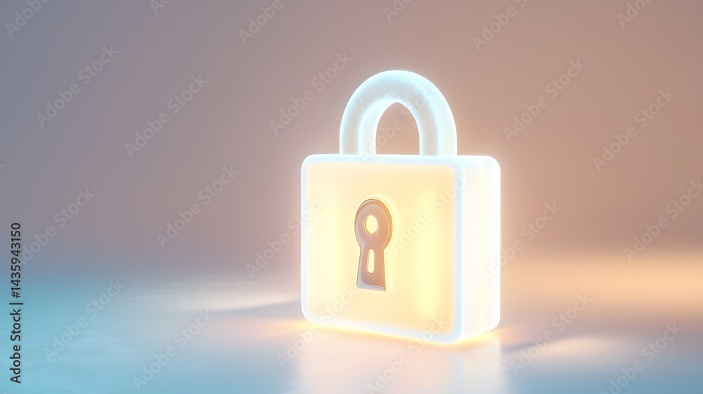 Poster floating digital lock icon virtual security 3d render digital environment close-up view secure conce