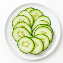 Sliced cucumber arranged neatly on a white plate