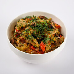 Savor a Beef StirFry with fresh vegetables and herbs that