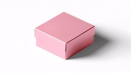 square baby pink mockup packaging box isolated on white background useful for bakery branding, fashion accessory packaging, or small item visual presentation