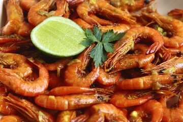 Spicy Fried Shrimp, Asian Food.
