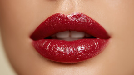 Obraz premium Glamorous Red Lips with Glossy Shine and Detail