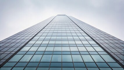 Fototapeta premium Architectural Perspective of Modern Skyscraper with Glass Facade Against Cloudy Sky