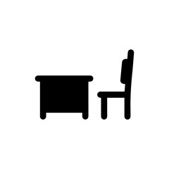 Filled Black Icon of a Teacher’s Desk with a Chair