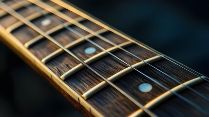 Close-Up of Electric Guitar Neck with Strings and Fret Markers