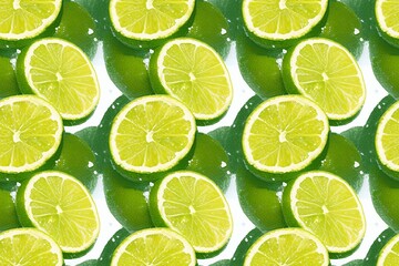 Fototapeta premium Fresh Lemon and Lime Slices on White Background Top View