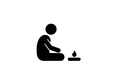 Man beside campfire black and white icon