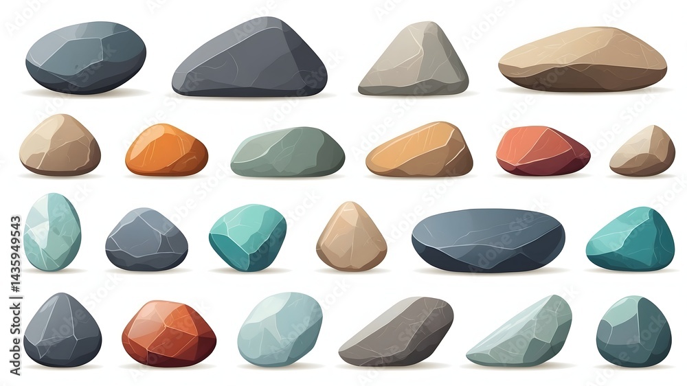 Poster various stones and rocks in different shapes, sizes and colors
