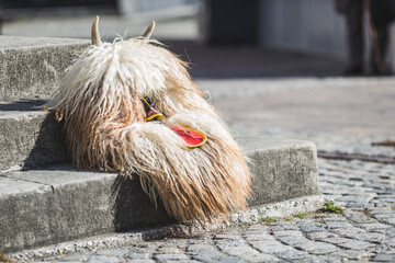 A kurent mask is a traditional  clothing for carnival in Slovenia