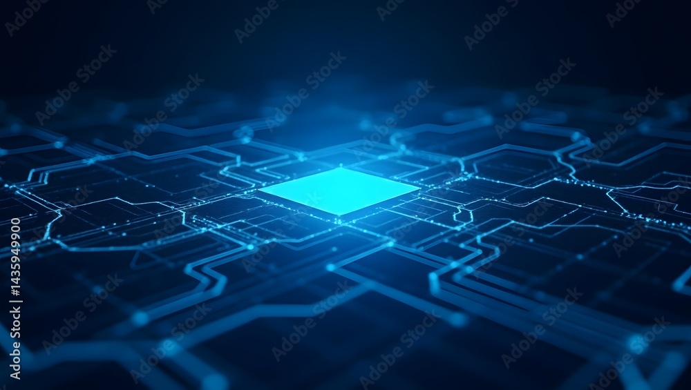 Aufkleber glowing blue computer processor with intricate circuit patterns 