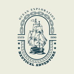 Vintage nautical marine logo design template 03