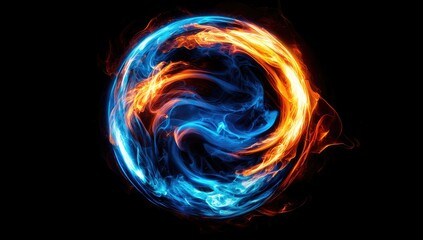 Fiery, swirling sphere of contrasting elements.  Abstract representation of dual forces