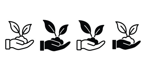 Hand Holding Sprout Icon Black and White Vector Graphic Design