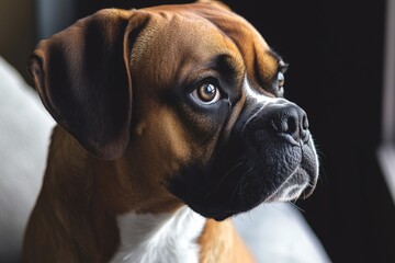 Boxer dog on black background, generated AI