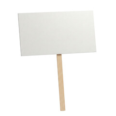 Blank White Rectangular Sign on a Wooden Stick Isolated transparent background 