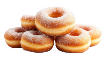 a stack of freshly made donuts coated in sugar. showcasing their golden-brown color and soft texture. inviting viewers to indulge in a sweet treat the delightful appearance of the donuts. making them