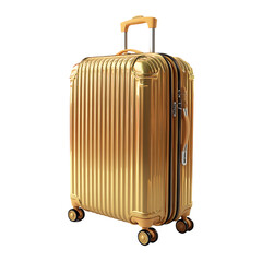 Shiny gold suitcase for stylish travel.