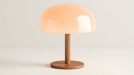 A modern table lamp with a smooth, dome-shaped, peach-toned glass shade and a slender, terracotta-colored base