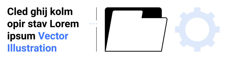 Black folder with a gear shape symbolizing technology and organization concept. Ideal for file management, software, cloud storage, productivity, workflow, data organization, simple landing page