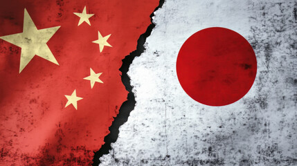 China Japan Diplomatic Tensions Torn Flags Symbolizing Strained International Relations