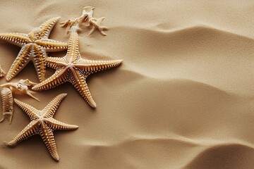 Sea star and mules on the sand with copy space, generated AI