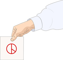 선거를 위한 투표용지를 잡고 있는 손