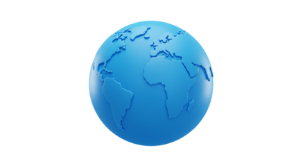 A simple blue globe with continents visible against a solid black background in a digital rendering