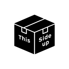 Black Filled Icon of a Box with 'This Side Up' Mark