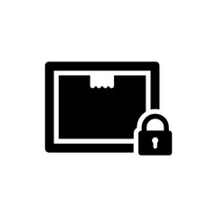 Black Filled Icon of a Cargo Container with a Lock Symbol